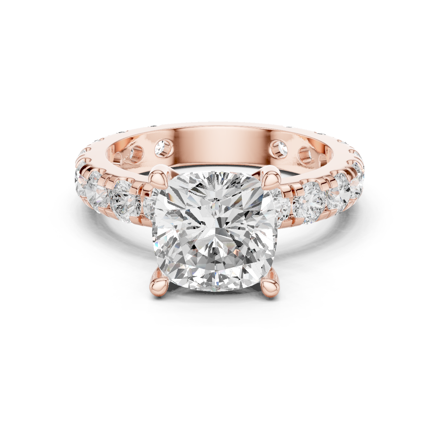 Gold Jewelry, Cushion center stone, Rose Gold
