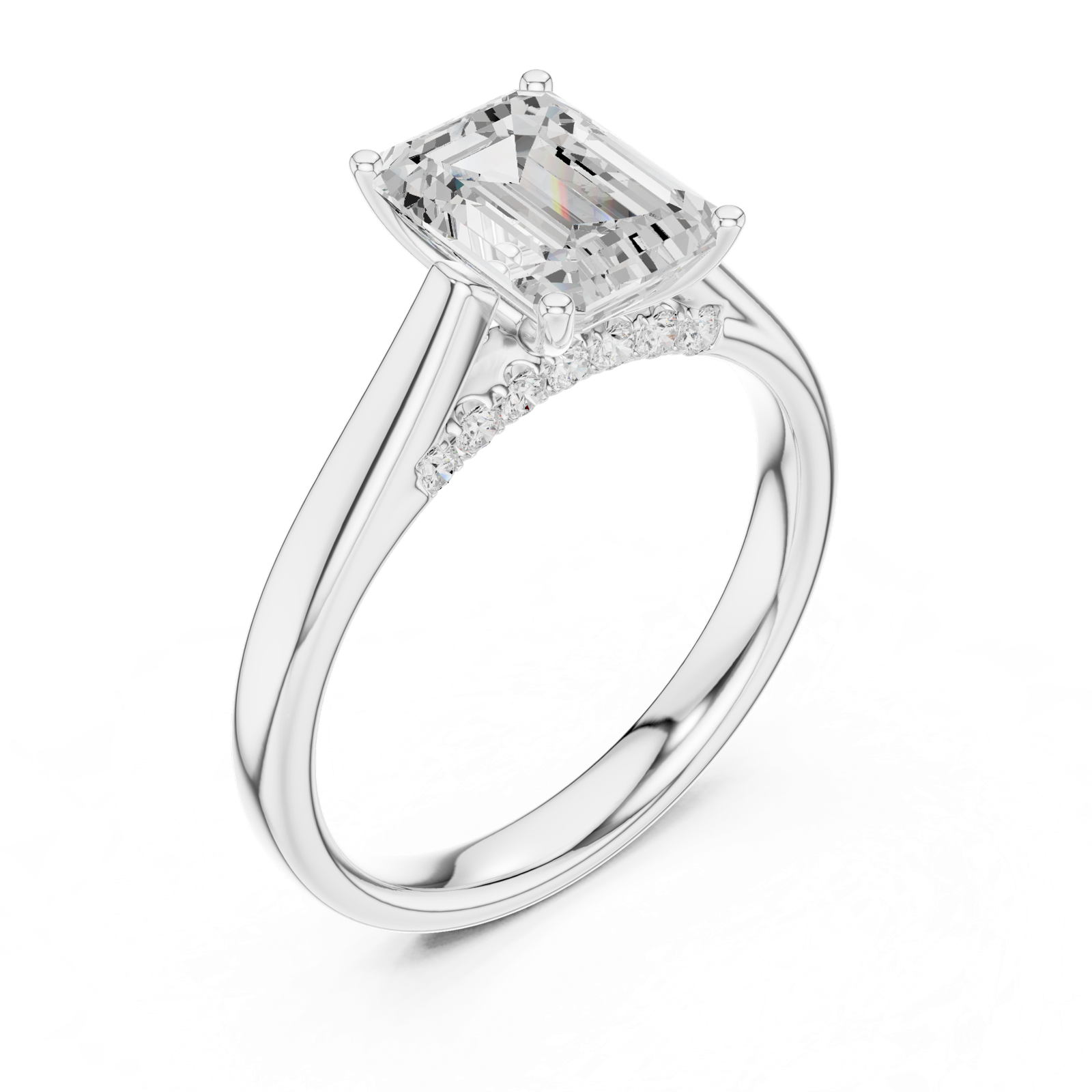 Gold Jewelry, Emerald center stone, White Gold, view 2