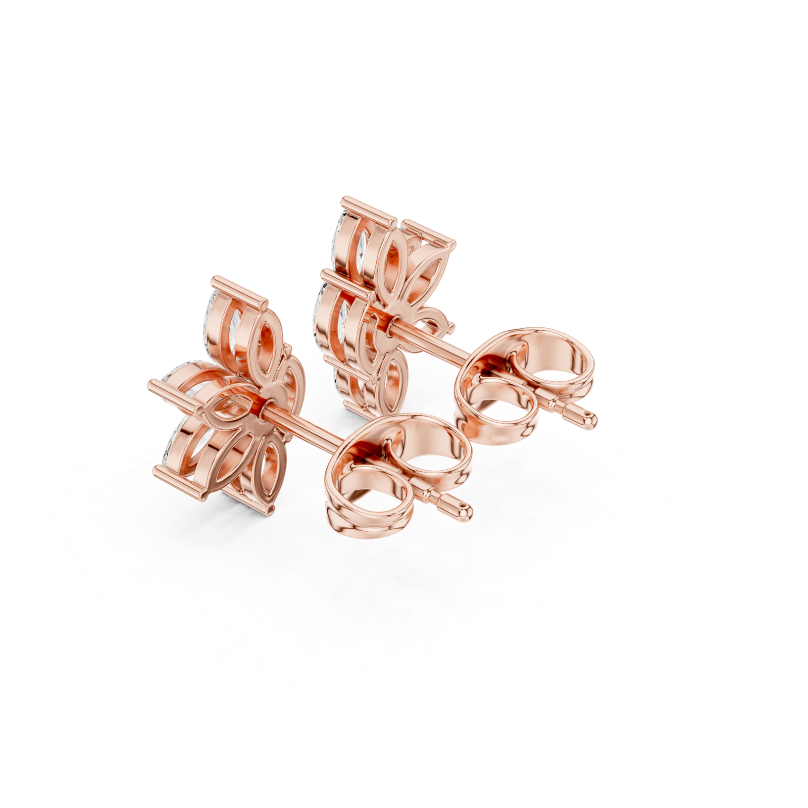 14K Solid Gold Lab Diamond Flower Cluster Earrings, Rose Gold, view 2