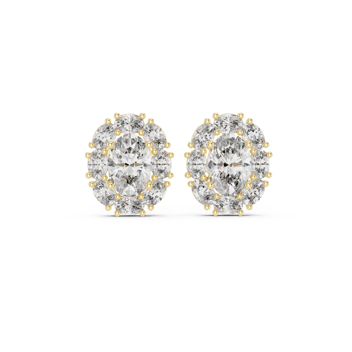 14K Solid Gold Lab Diamond Halo Earrings, Yellow Gold