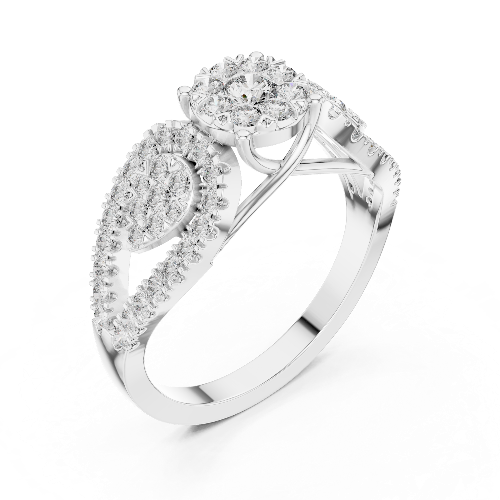 14K Solid Gold Lab Diamond Three-Stone Ring, White Gold, view 2