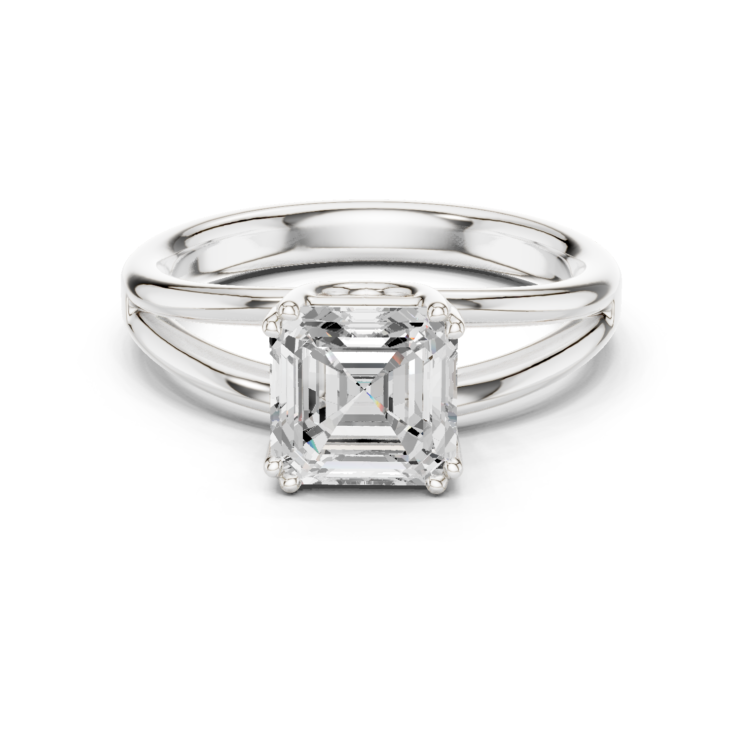 Gold Jewelry L36-7, Asscher center stone, White Gold