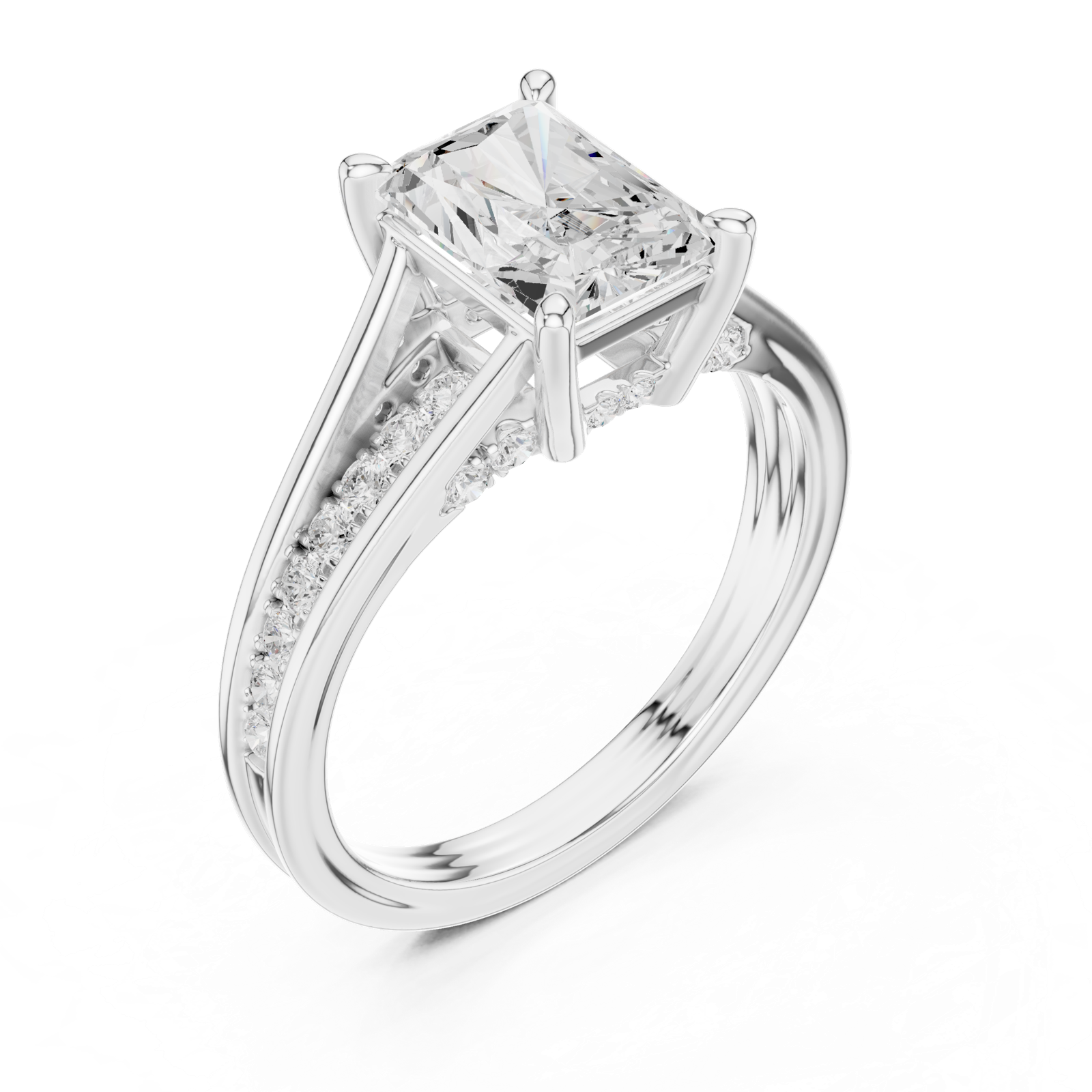 Gold Ring DDLR-253, Radiant center stone, White Gold, view 2