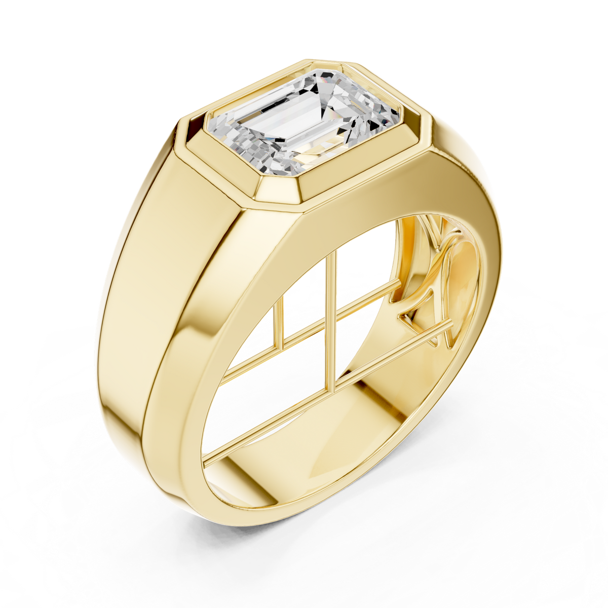 14K Solid Gold Lab Diamond Signet Ring, Yellow Gold