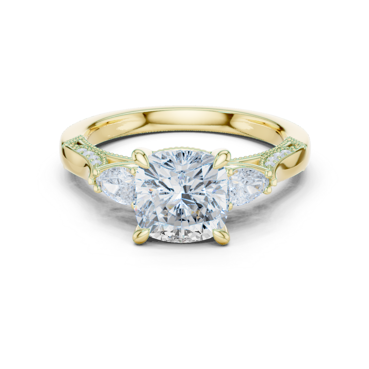 14K Solid Gold Lab Diamond Three-Stone Ring, Yellow Gold