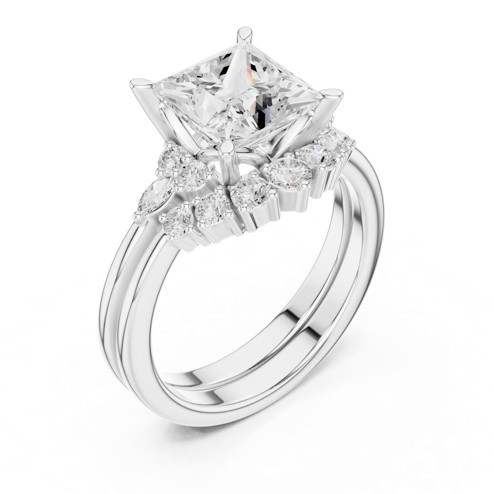 Gold Ring DDLR-440, Princess center stone, White Gold, view 2