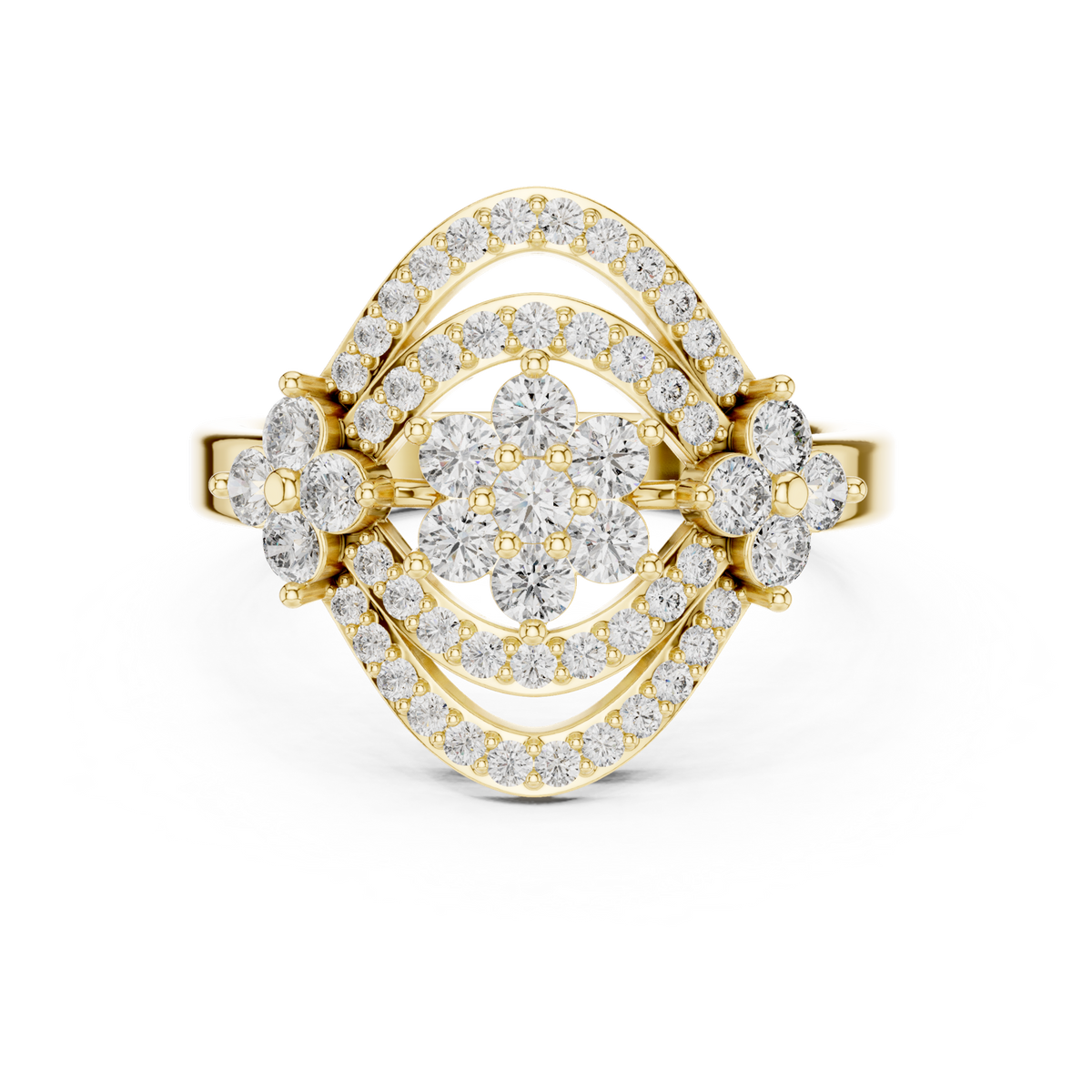 14K Solid Gold Lab Diamond Halo Ring, Yellow Gold