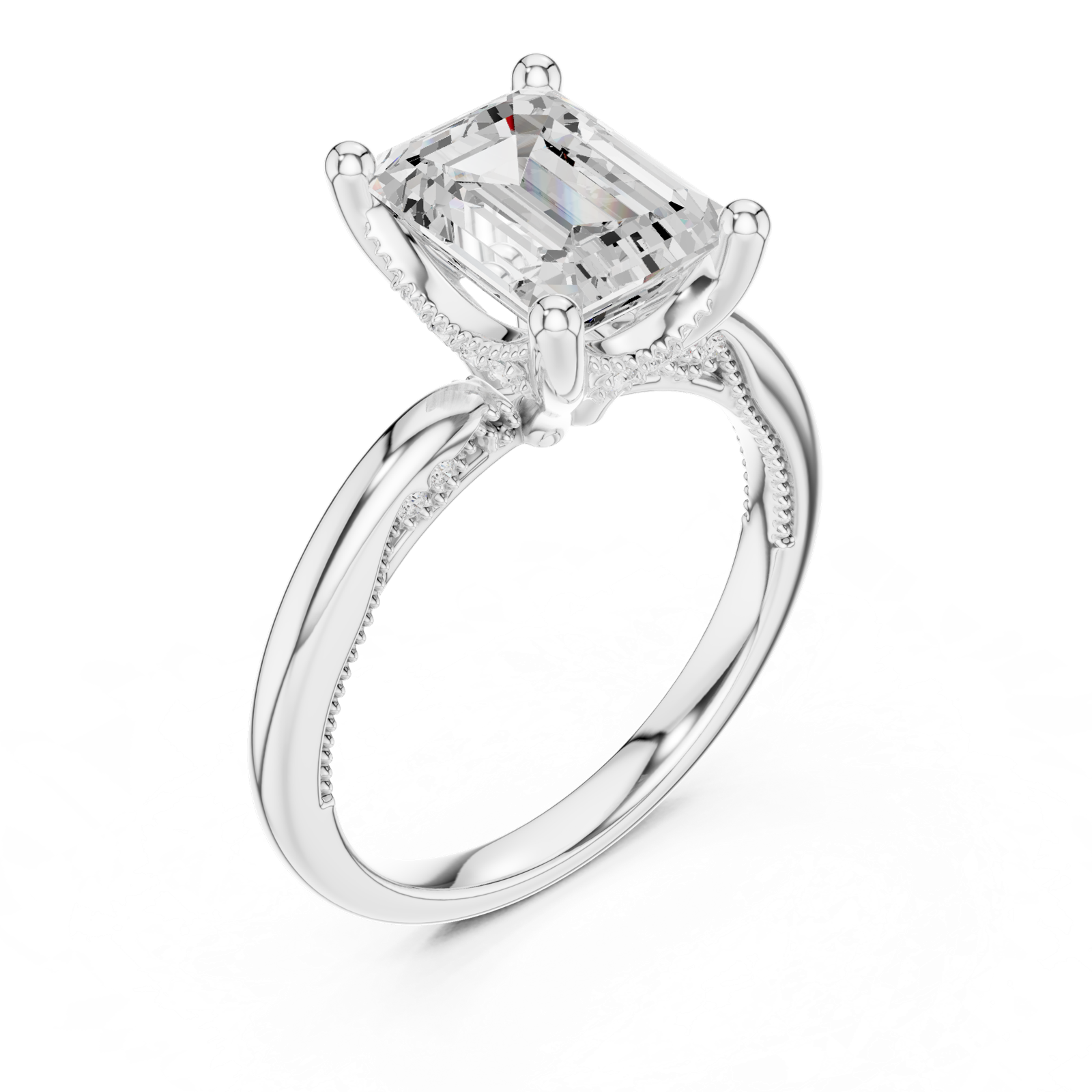 Gold Ring DDLR-175, Emerald center stone, White Gold, view 2