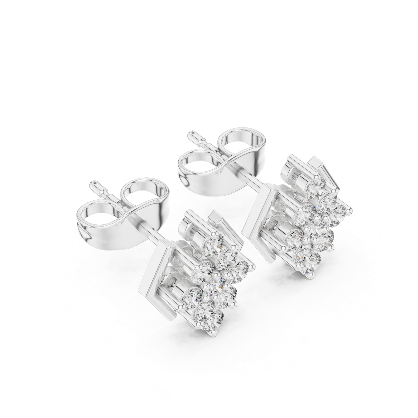 14K Solid Gold Lab Diamond Cluster Earrings, White Gold, view 2