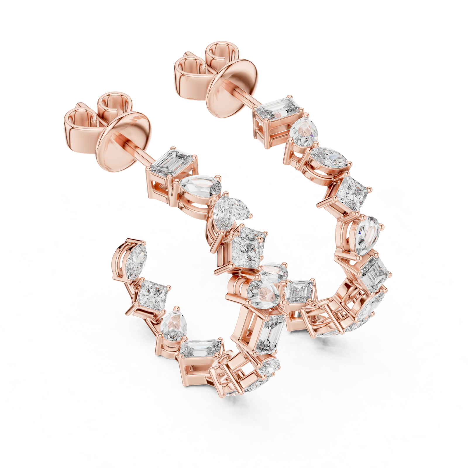14K Solid Gold Lab Diamond Huggie Earrings, Rose Gold, view 2