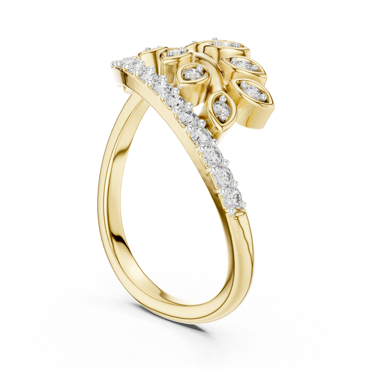14K Solid Gold Lab Diamond Leaf Cluster Ring, Yellow Gold, view 1