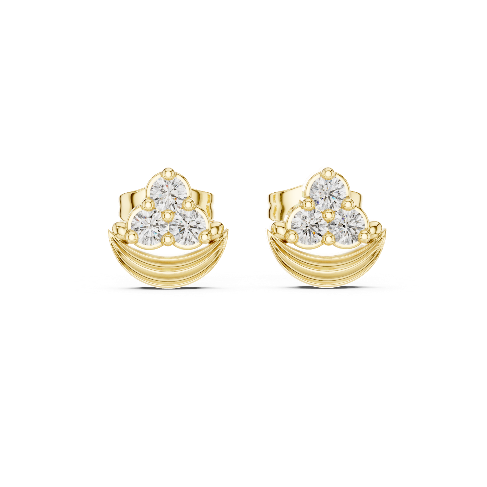 14K Solid Gold Lab Diamond Cluster Earrings, Yellow Gold