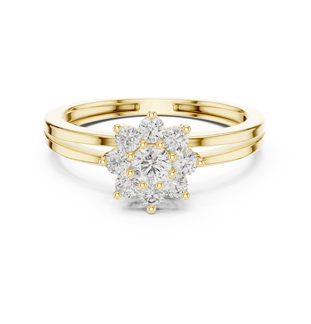 14K Solid Gold Lab Diamond Cluster Ring, Yellow Gold