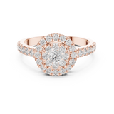 14K Solid Gold Lab Diamond Halo Ring, Rose Gold