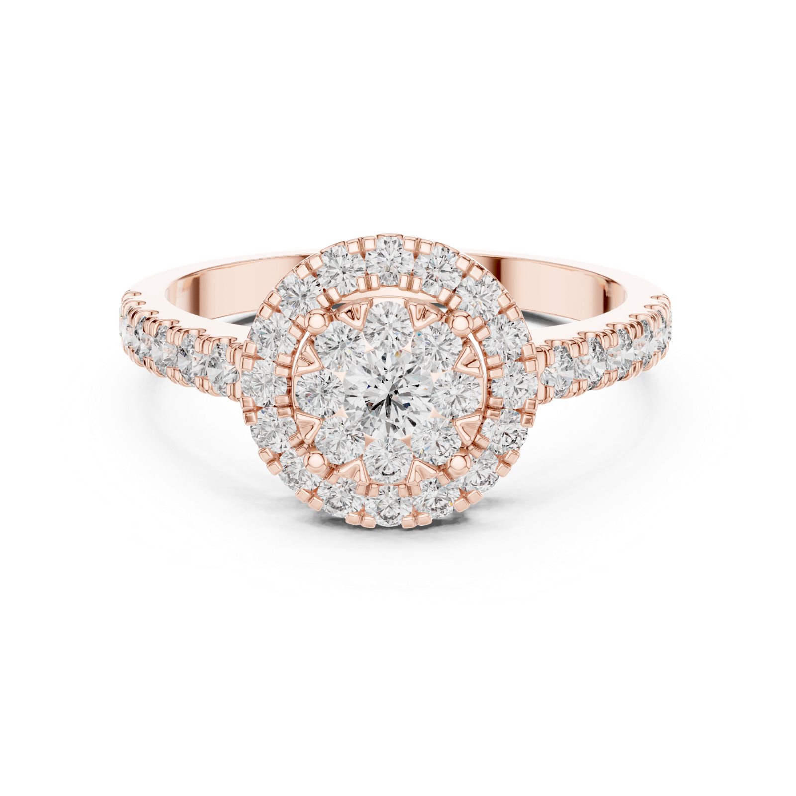14K Solid Gold Lab Diamond Halo Ring, Rose Gold