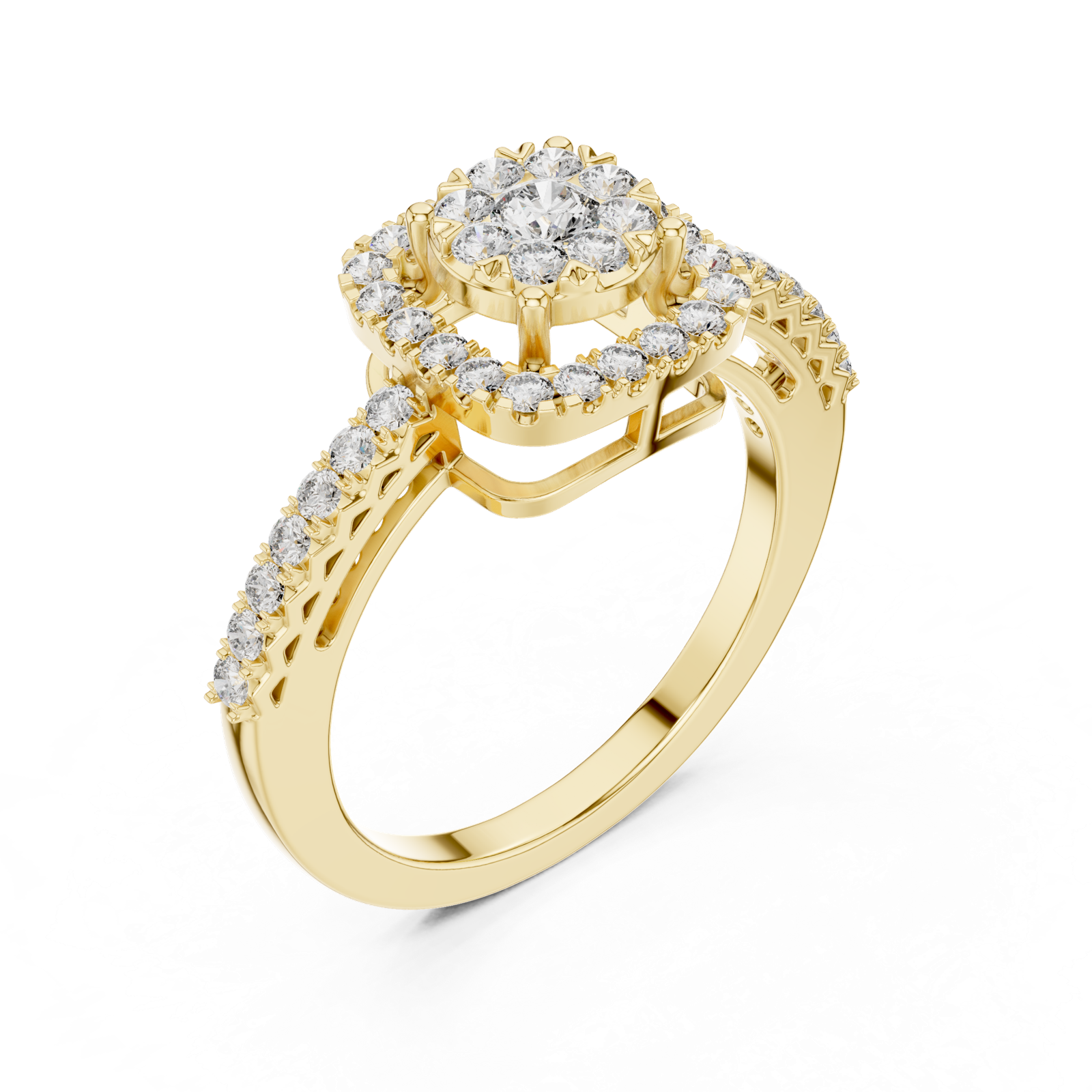 14K Solid Gold Lab Diamond Halo Ring, Yellow Gold, view 2