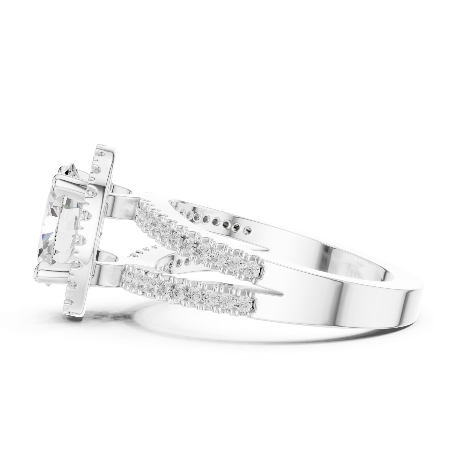 Gold Ring DDLR-350, Oval center stone, White Gold, view 3
