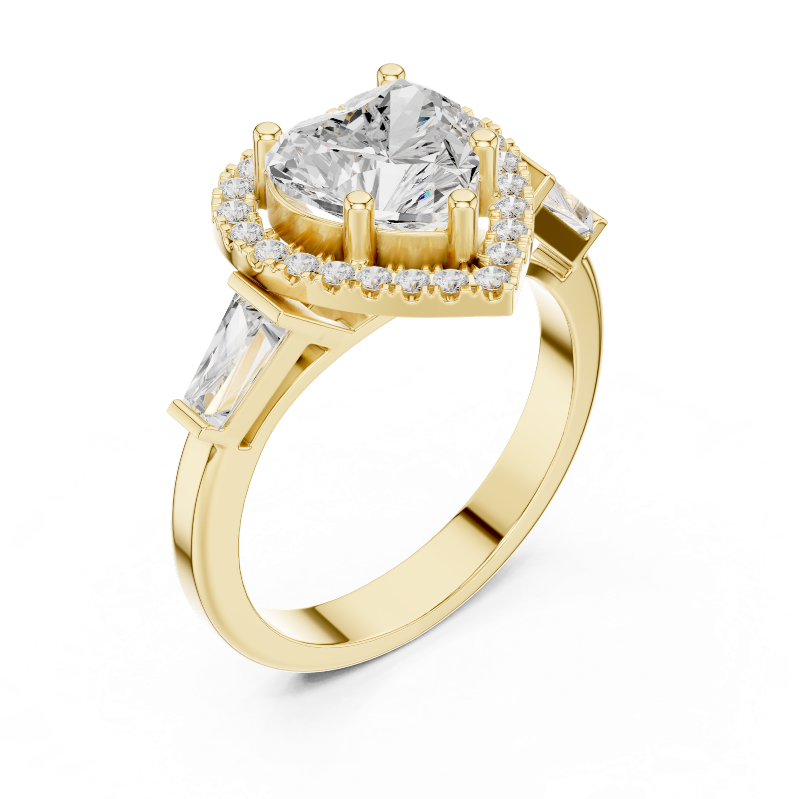 Gold Ring DDLR-342, Heart center stone, Yellow Gold, view 2