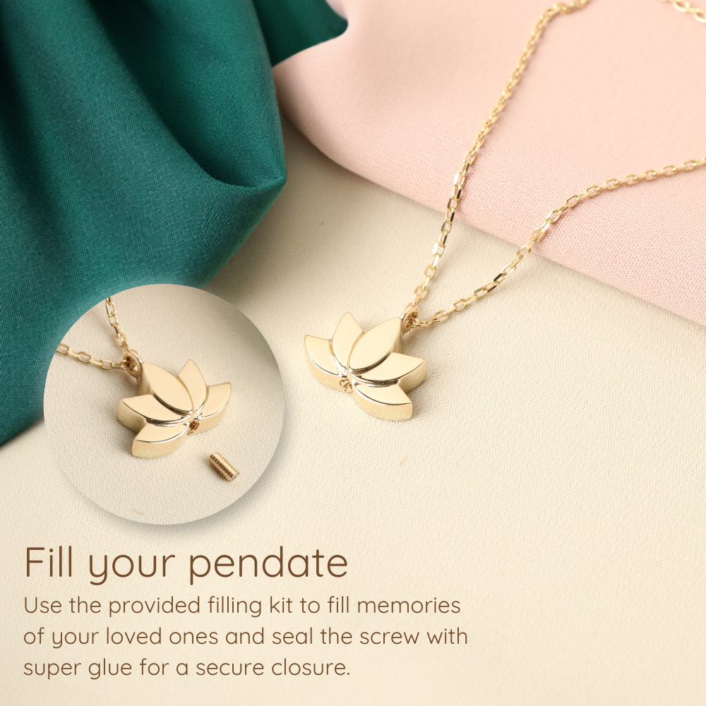Purnebu Lotus Pendant 14K or 18K Solid Gold Necklace with Lotus Ash Holder Pendant