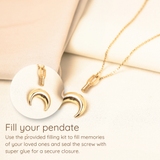 Purnebu Crescent Moon Pendant - 14K or 18K Solid Gold, Moon Necklace with Ash Holder Pendant