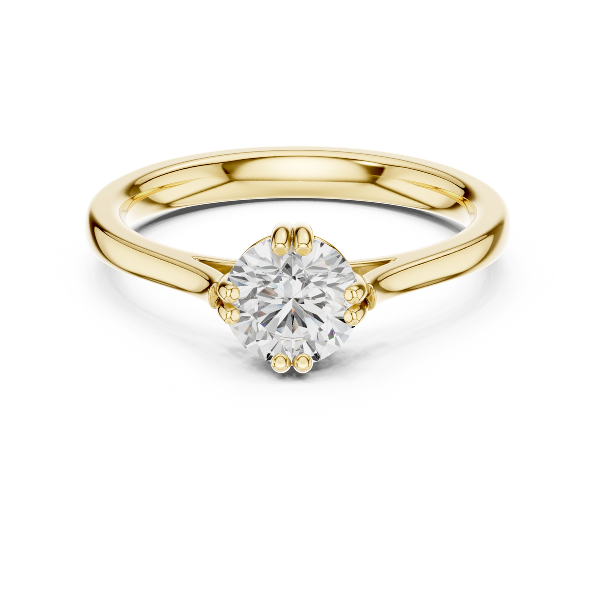 14K Solid Gold Lab Diamond Solitaire Ring, Yellow Gold