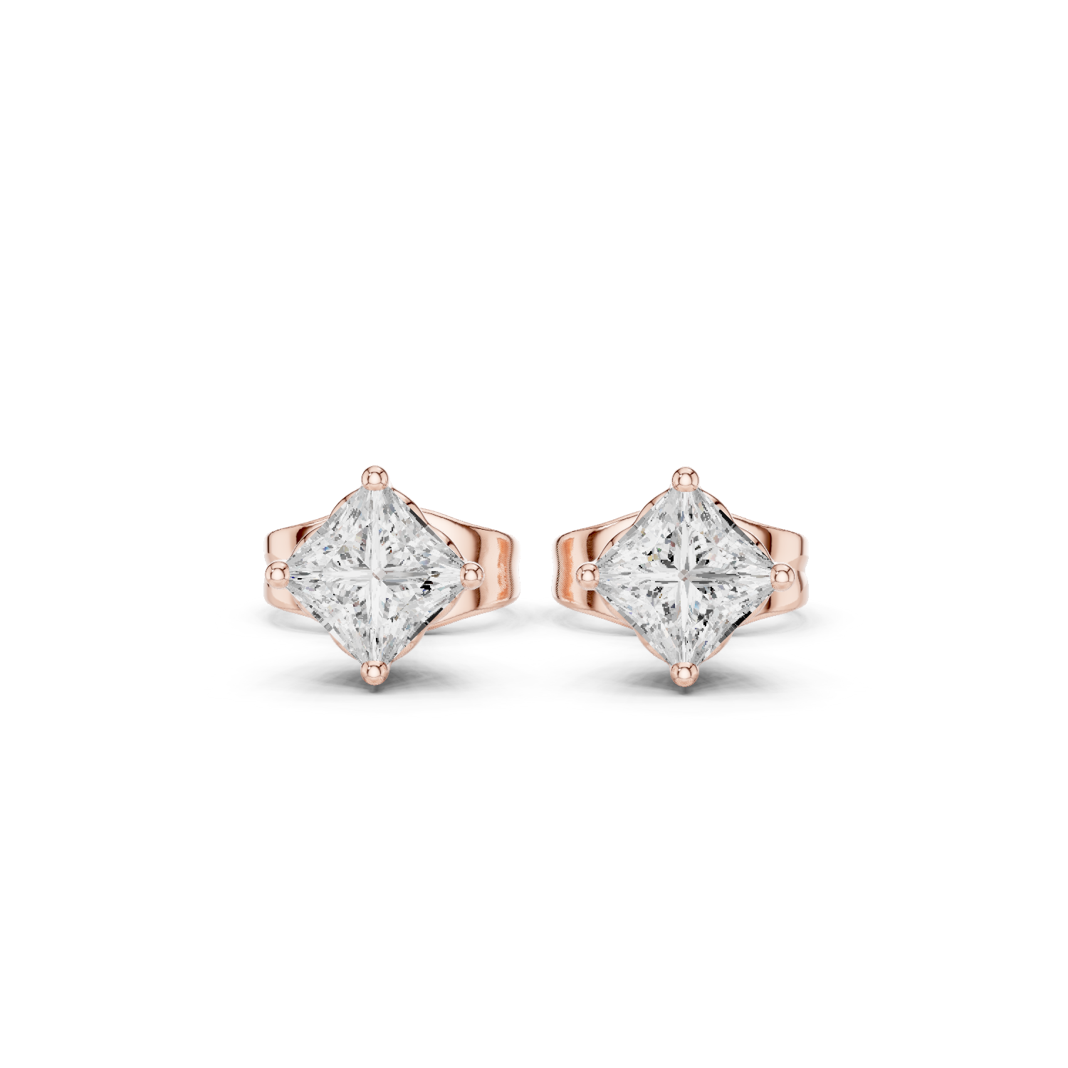 14K Solid Gold Lab Diamond Stud Earrings, Rose Gold