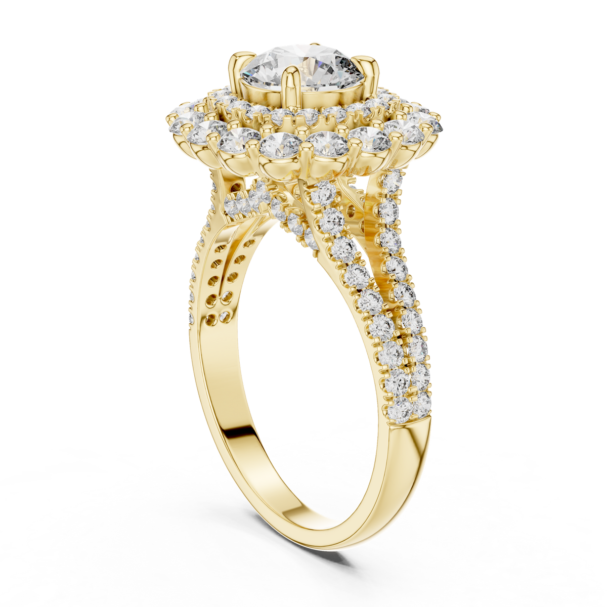 14K Solid Gold Lab Diamond Halo Ring, Yellow Gold, view 1