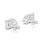 14K Solid Gold Lab Diamond Cluster Earrings, White Gold, view 3