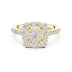 14K Solid Gold Lab Diamond Halo Ring, Yellow Gold