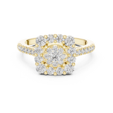 14K Solid Gold Lab Diamond Halo Ring, Yellow Gold