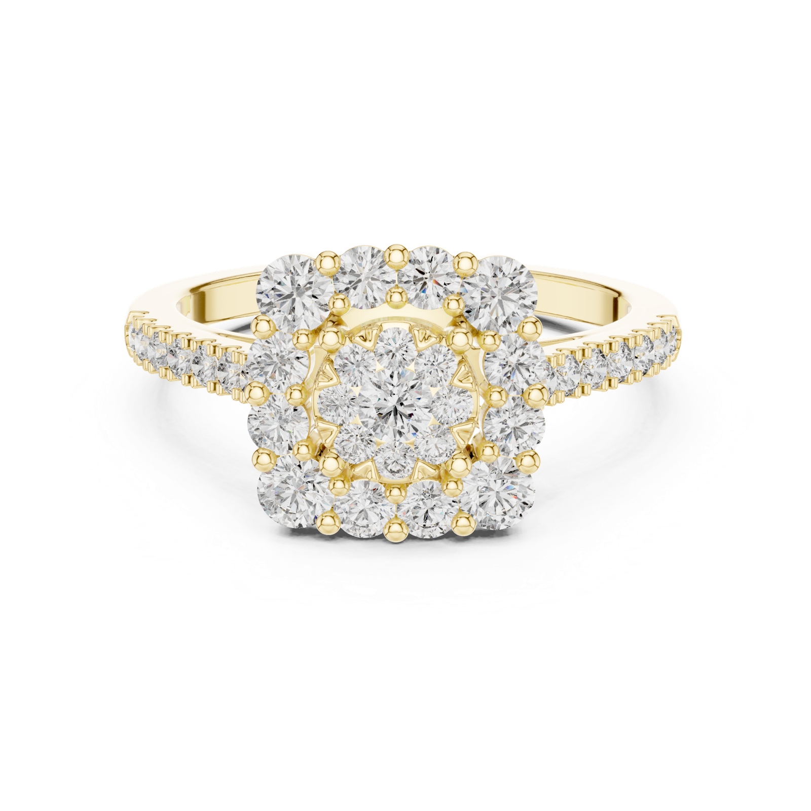 14K Solid Gold Lab Diamond Halo Ring, Yellow Gold