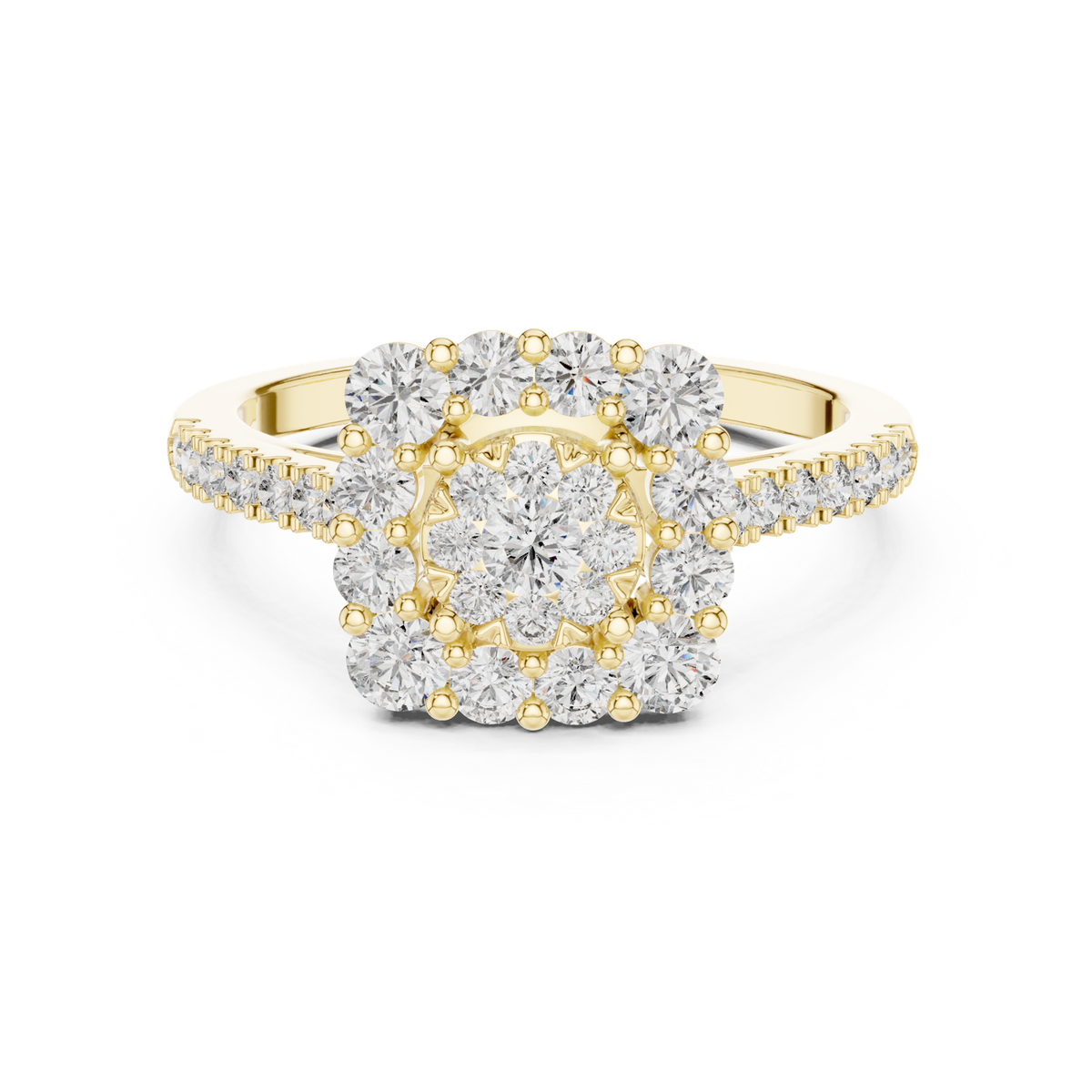 14K Solid Gold Lab Diamond Halo Ring, Yellow Gold