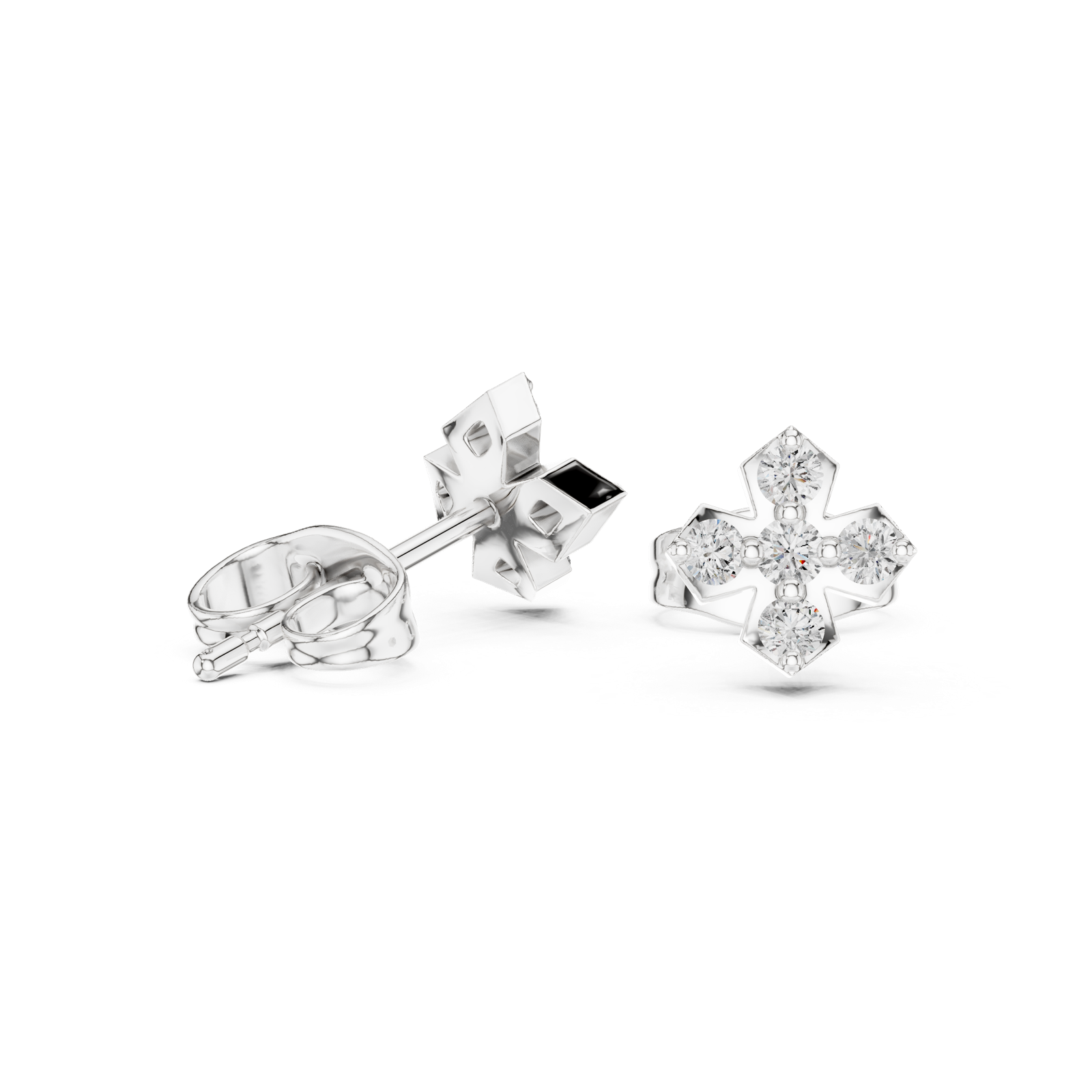 14K Solid Gold Lab Diamond Clover Cluster Earrings, White Gold, view 1