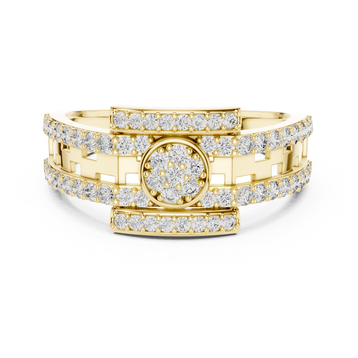 14K Solid Gold Lab Diamond Cluster Ring, Yellow Gold