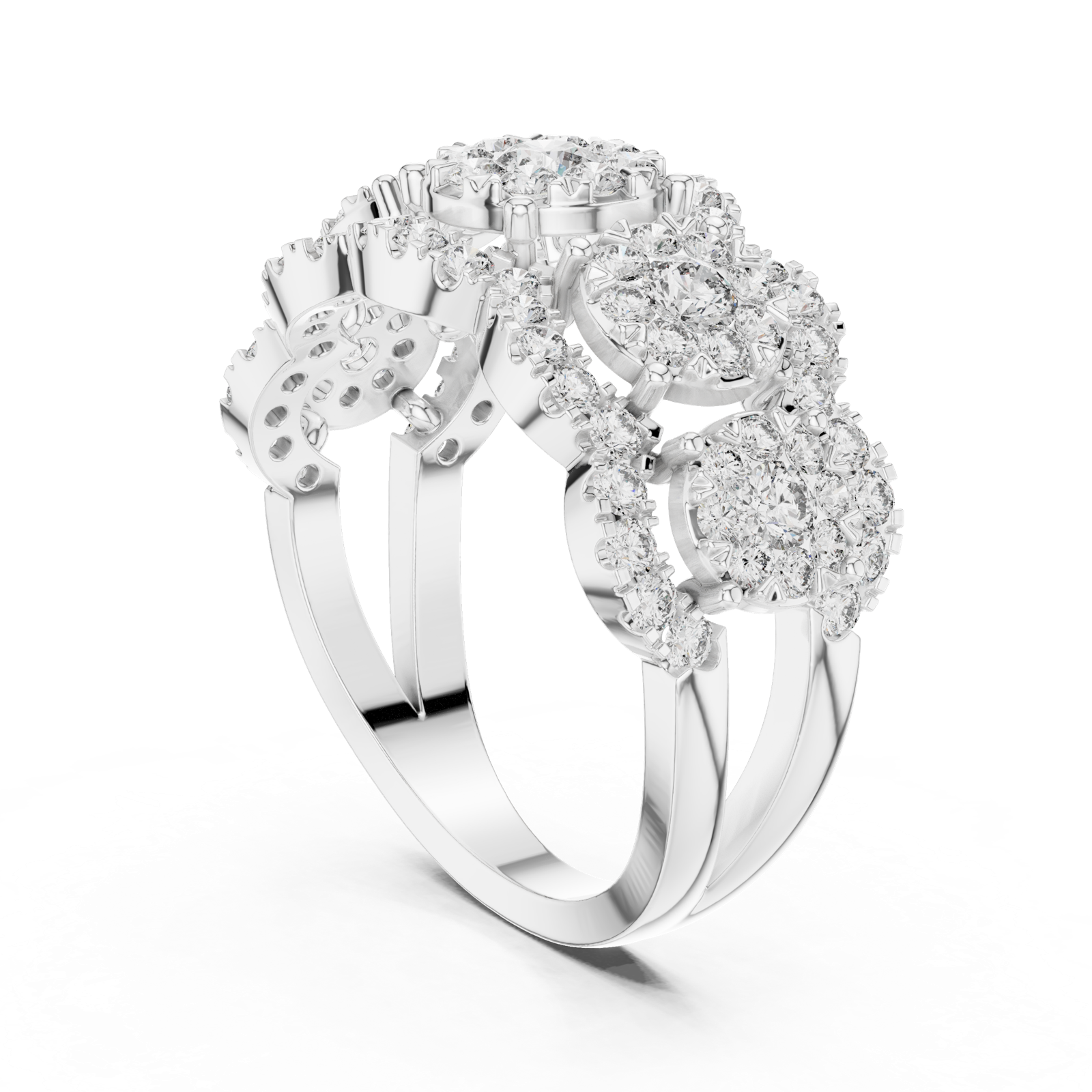 14K Solid Gold Lab Diamond Three-Stone Ring, White Gold, view 1
