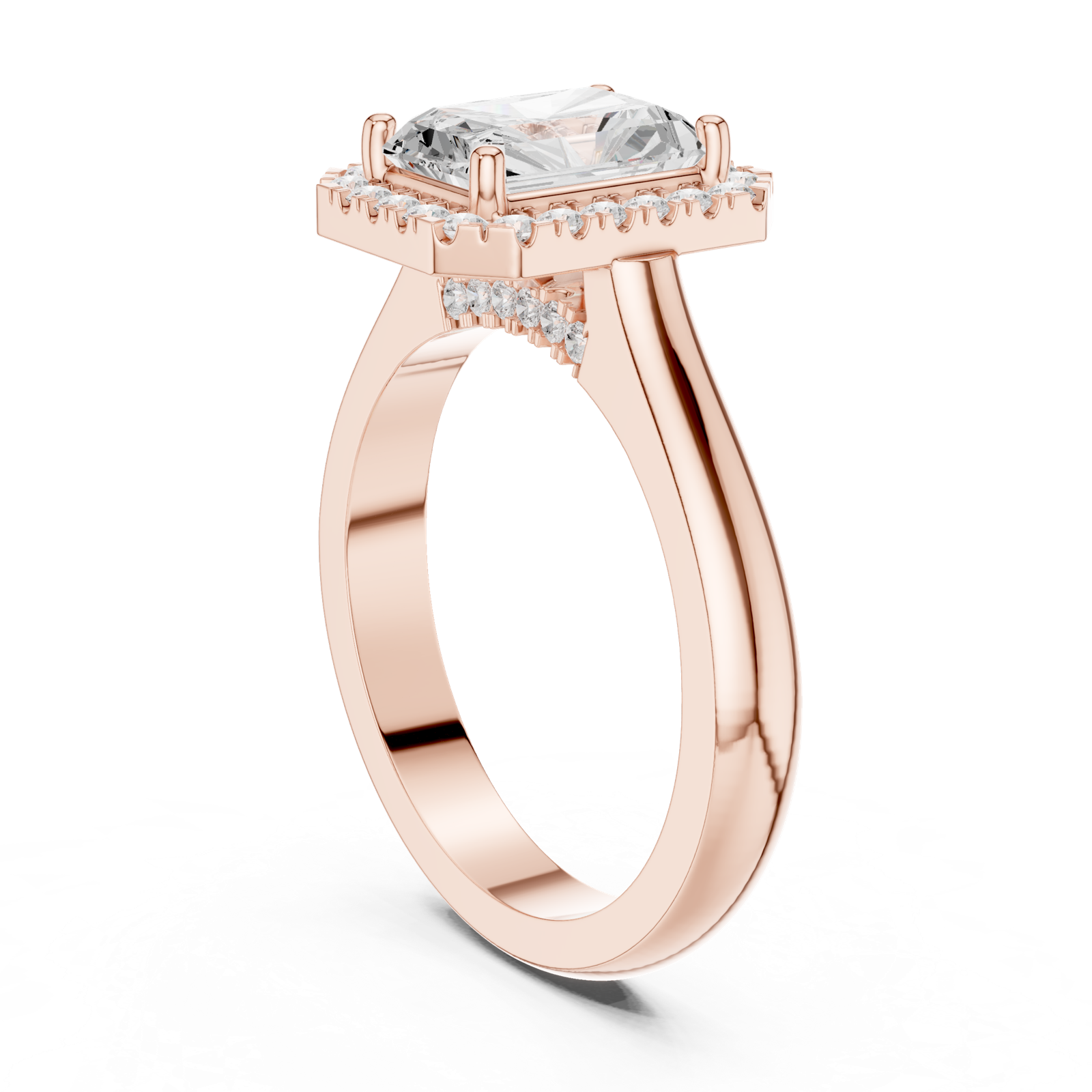 Gold Ring DDLR-338, Radiant center stone, Rose Gold, view 1