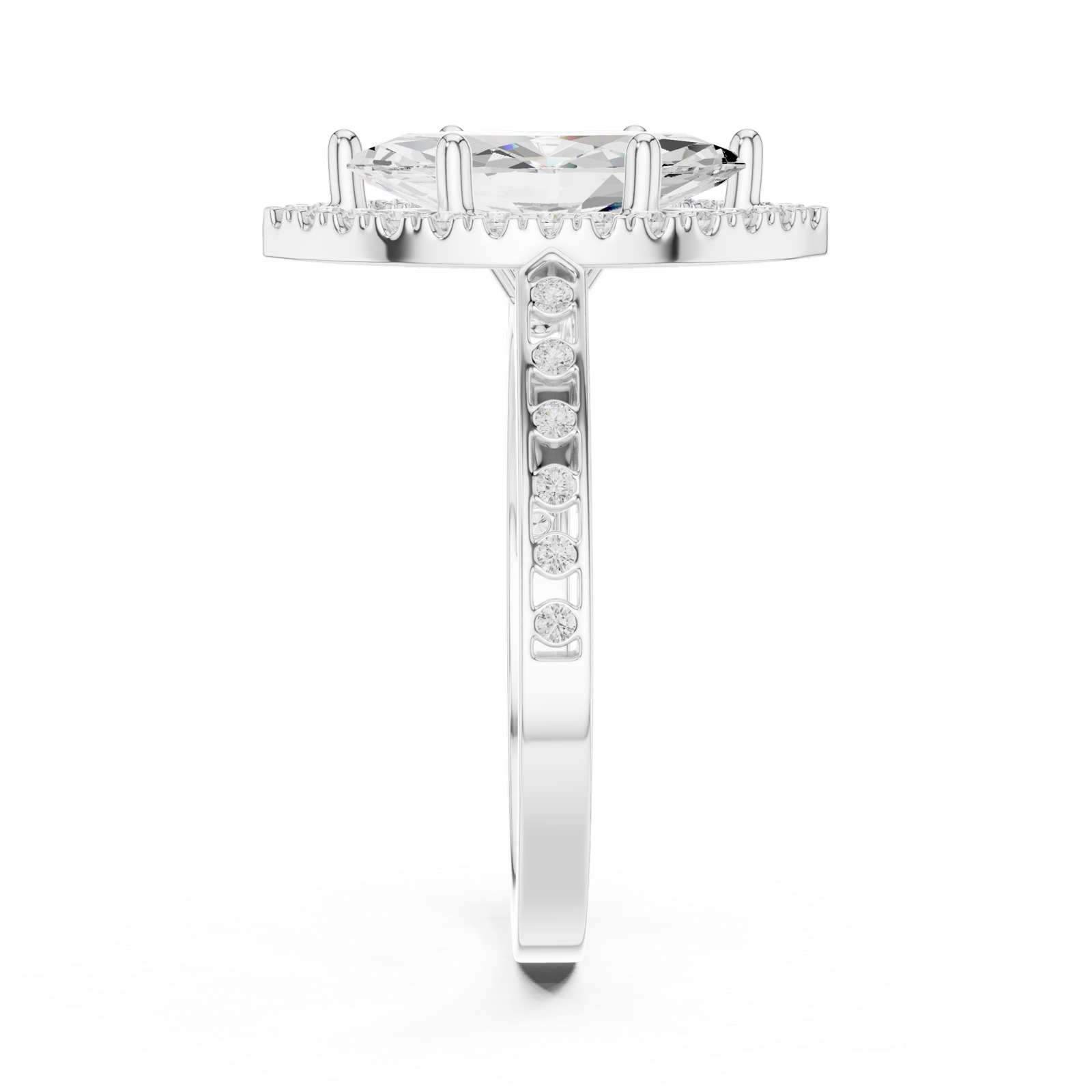 Gold Ring DDLR-349, Marquise center stone, White Gold, view 3