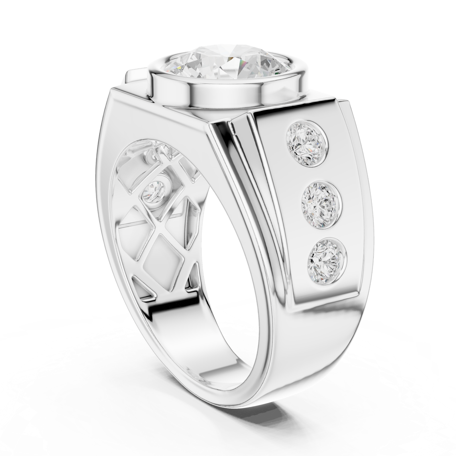 Gold Men's Ring GGR-0003, White Gold, view 1
