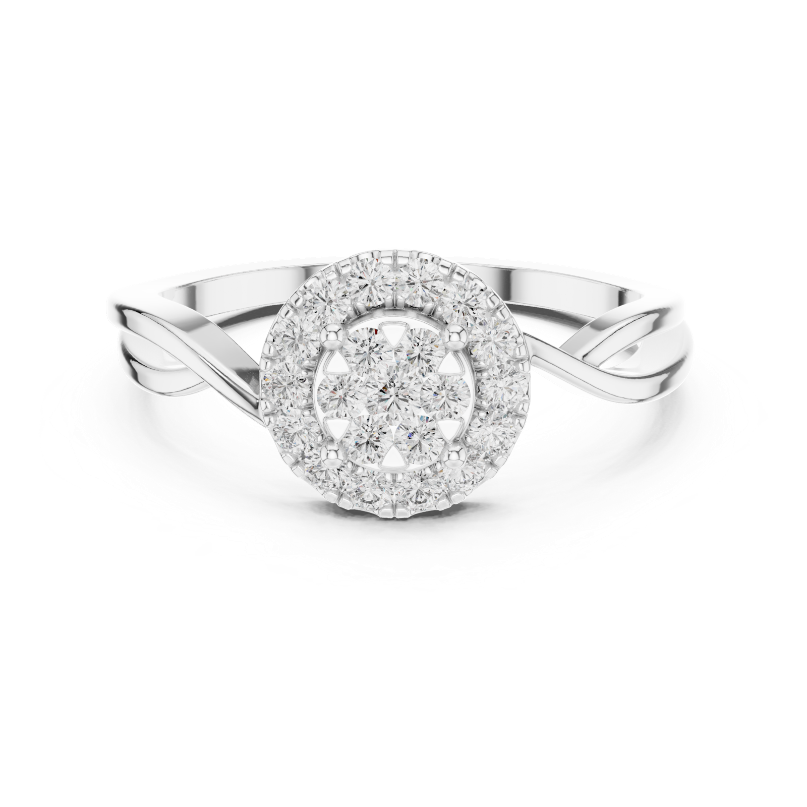 14K Solid Gold Lab Diamond Halo Ring, White Gold