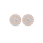 14K Solid Gold Lab Diamond Halo Earrings, Rose Gold