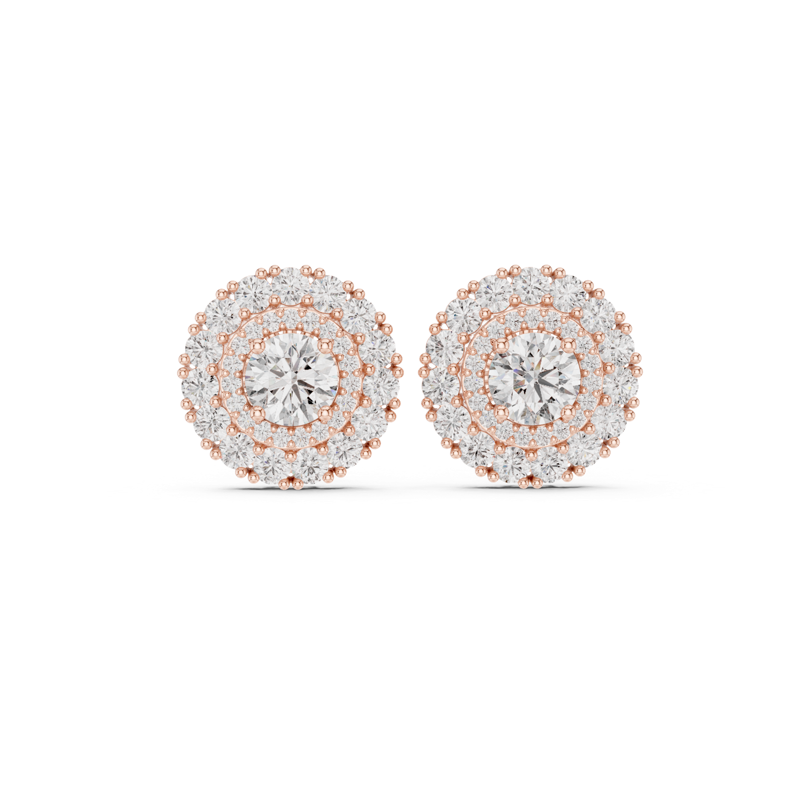 14K Solid Gold Lab Diamond Halo Earrings, Rose Gold