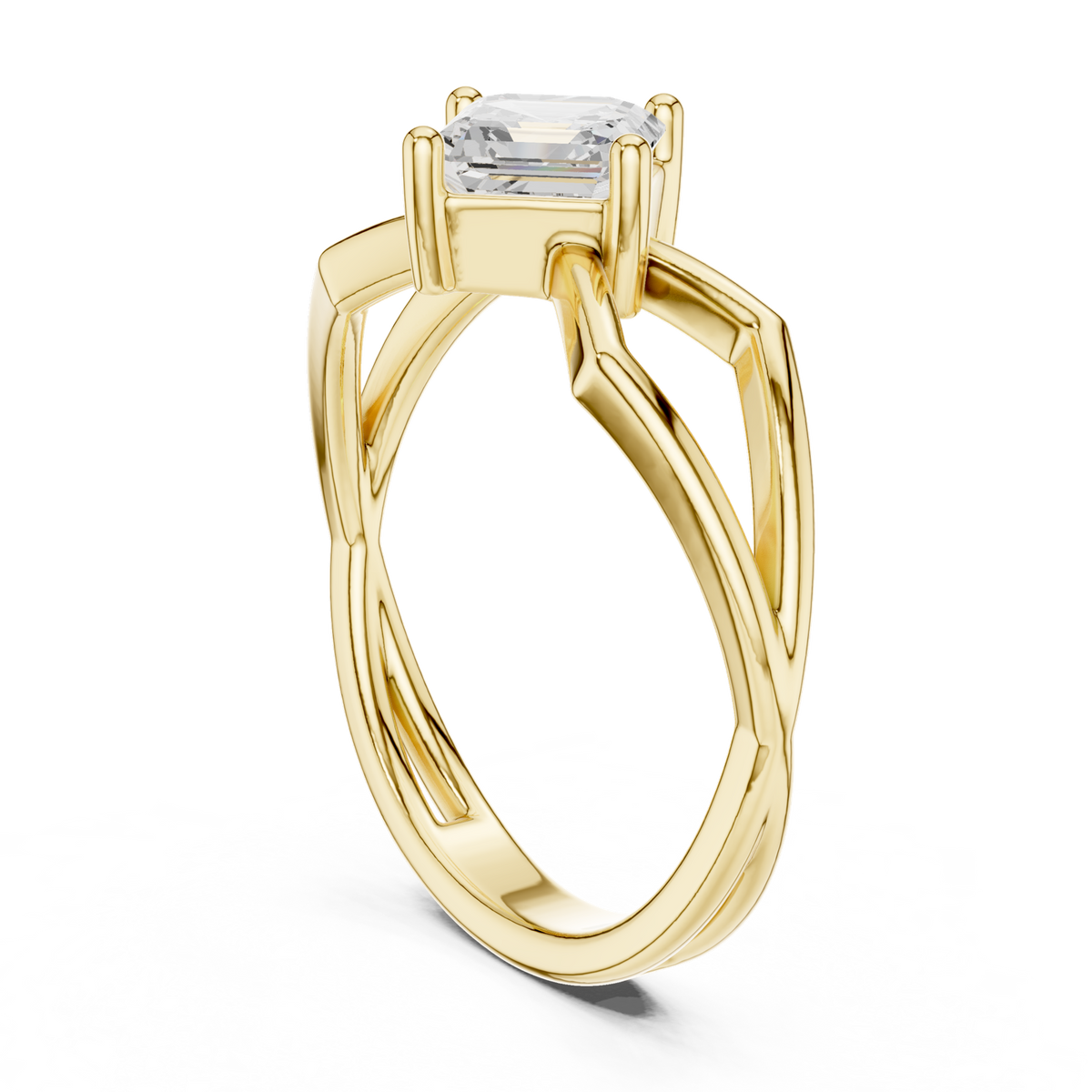 14K Solid Gold Lab Diamond Twist Ring, Yellow Gold, view 1
