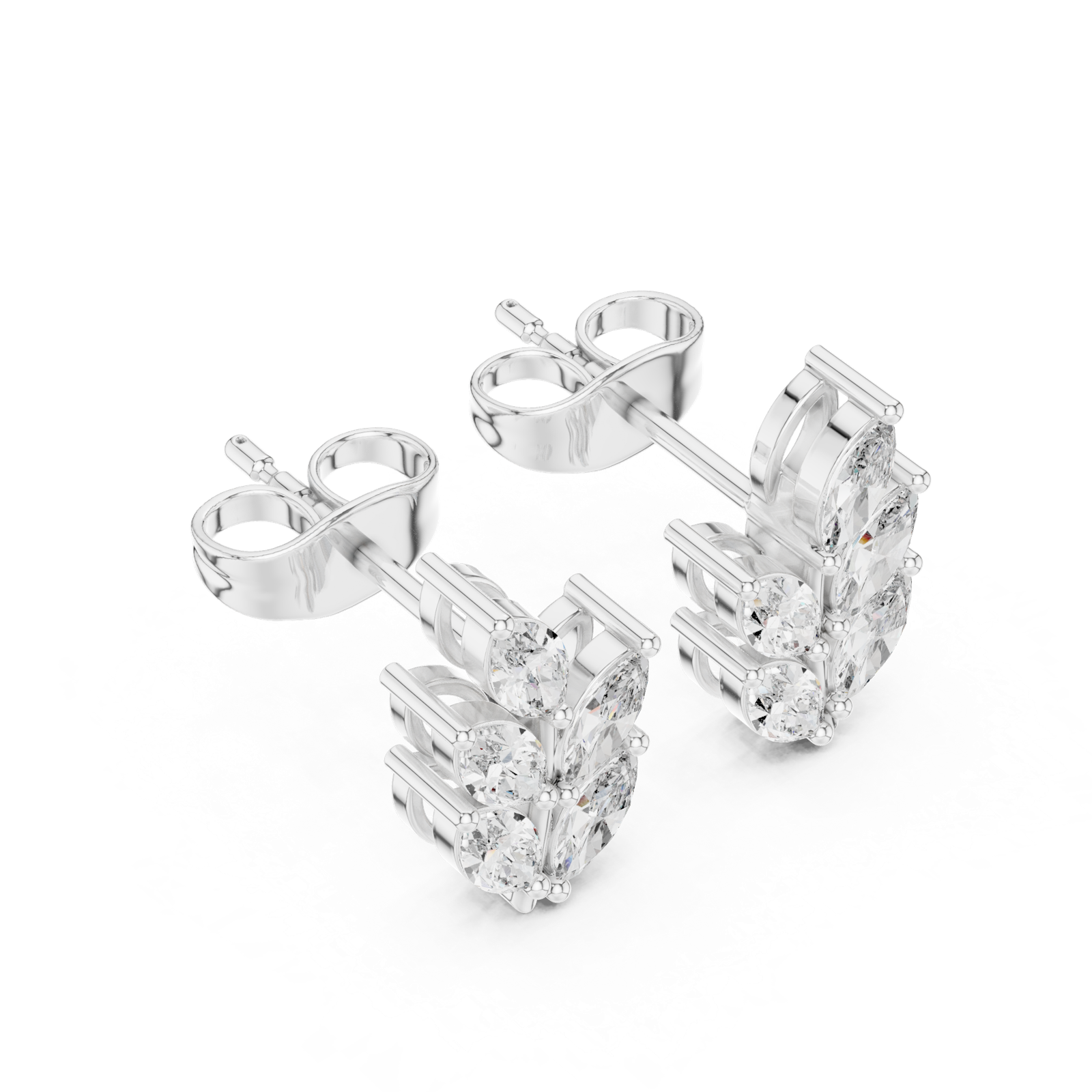 14K Solid Gold Lab Diamond Leaf Cluster Earrings, White Gold, view 2