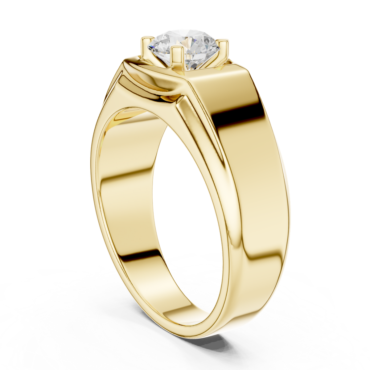 14K Solid Gold Lab Diamond Signet Ring, Yellow Gold, view 1