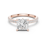 Gold Ring DDLR-256, Princess center stone, Rose Gold