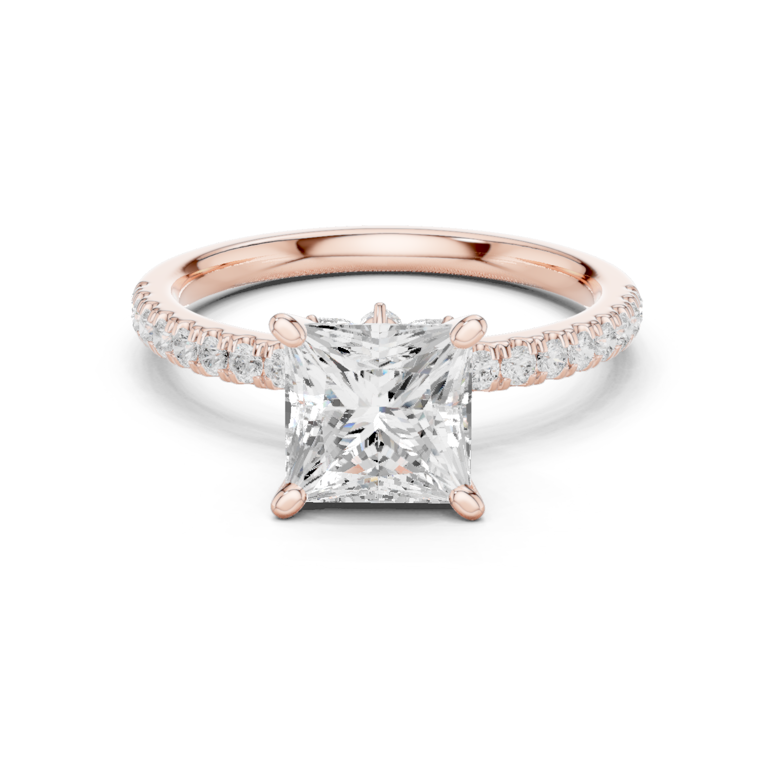 Gold Ring DDLR-256, Princess center stone, Rose Gold