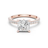 Gold Ring DDLR-256, Princess center stone, Rose Gold