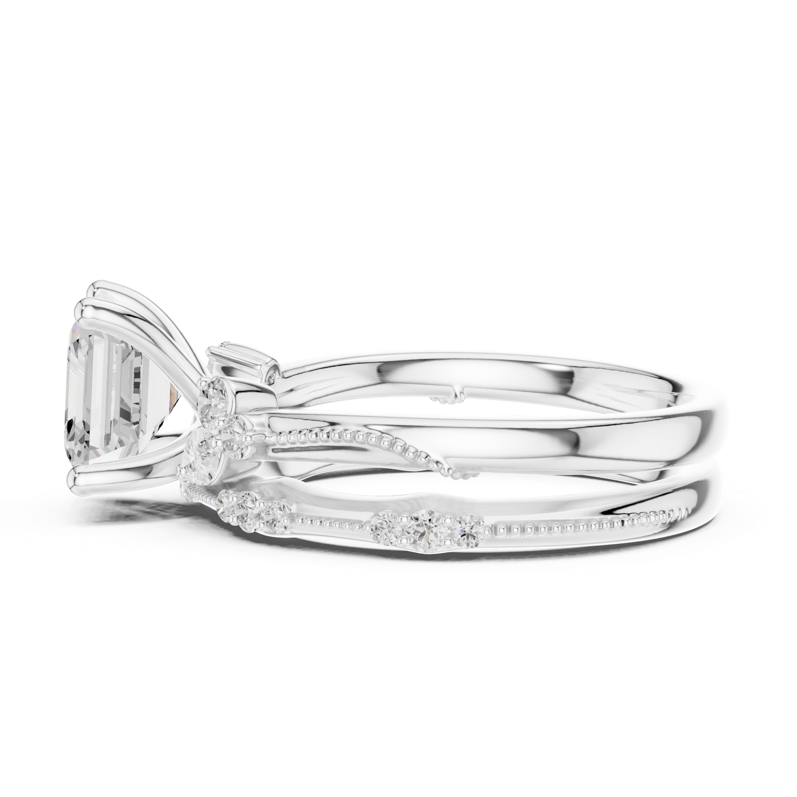 Gold Ring DDLR-299, Asscher center stone, White Gold, view 3