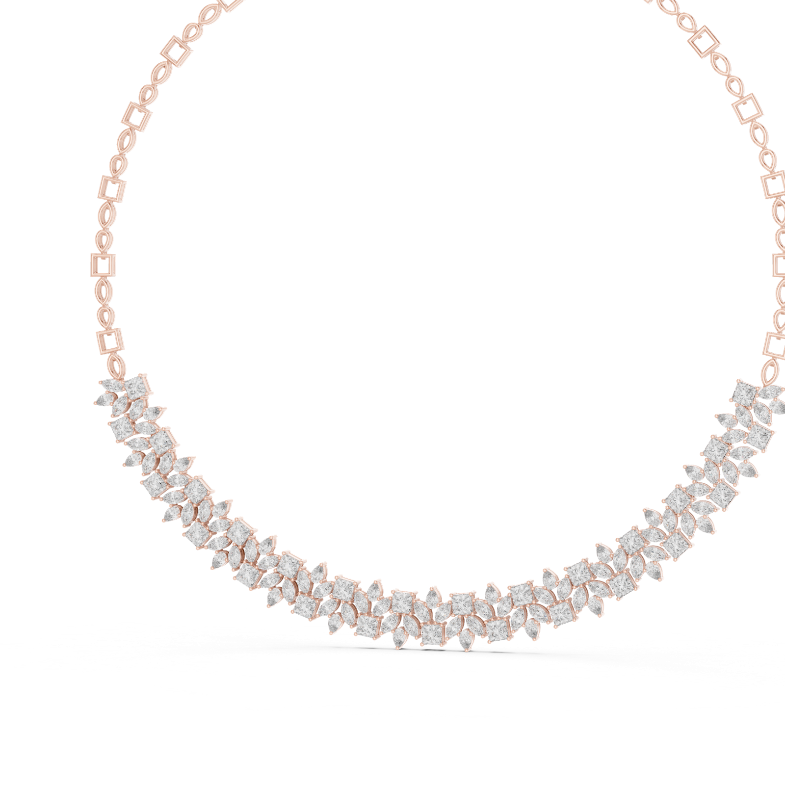 14K Solid Gold Lab Diamond Station Necklace, Rose Gold, view 2