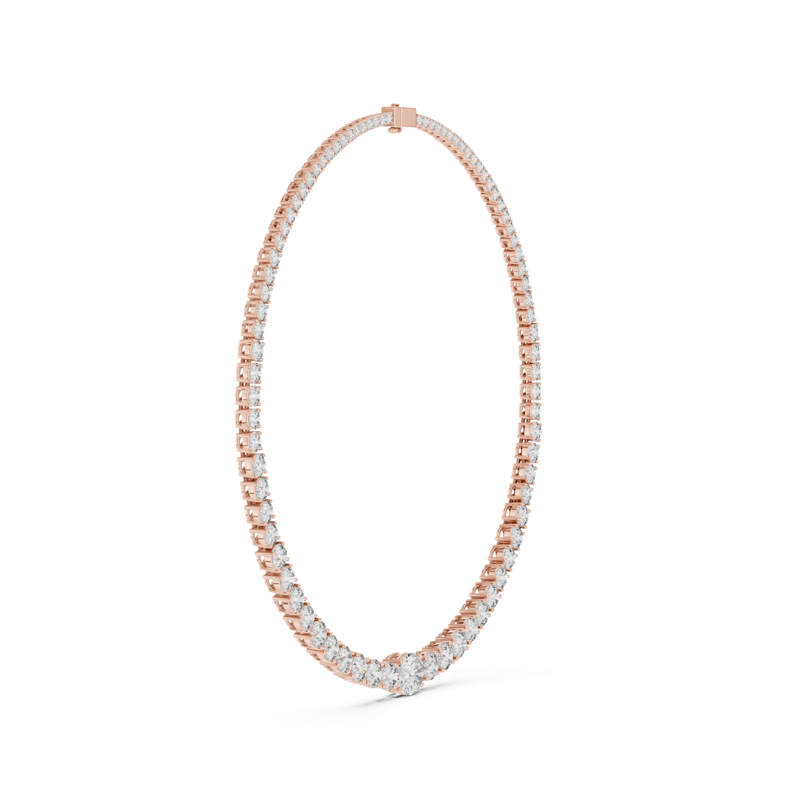 14K Solid Gold Lab Diamond Tennis Necklace, Rose Gold, view 3
